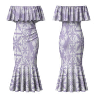 Pastel Purple Kahili Quilt Hawaii Family Matching Mermaid Dress and Hawaiian Shirt Tropical Flower Seamless Half Style LT14 Mom's Dress Purple - Polynesian Pride