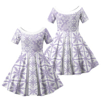 Pastel Purple Kahili Quilt Hawaii Family Matching Mermaid Dress and Hawaiian Shirt Tropical Flower Seamless Half Style LT14 Daughter's Dress Purple - Polynesian Pride