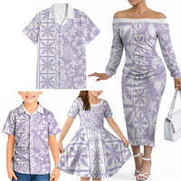Pastel Purple Kahili Quilt Hawaii Family Matching Off The Shoulder Long Sleeve Dress and Hawaiian Shirt Tropical Flower Seamless Half Style LT14 - Polynesian Pride