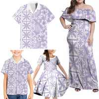 Pastel Purple Kahili Quilt Hawaii Family Matching Off Shoulder Maxi Dress and Hawaiian Shirt Tropical Flower Seamless Half Style