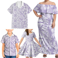 Pastel Purple Kahili Quilt Hawaii Family Matching Off Shoulder Maxi Dress and Hawaiian Shirt Tropical Flower Seamless Half Style LT14 - Polynesian Pride