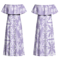 Pastel Purple Kahili Quilt Hawaii Family Matching Off Shoulder Maxi Dress and Hawaiian Shirt Tropical Flower Seamless Half Style LT14 Mom's Dress Purple - Polynesian Pride