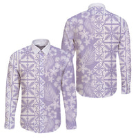 Pastel Purple Kahili Quilt Hawaii Family Matching Off Shoulder Maxi Dress and Hawaiian Shirt Tropical Flower Seamless Half Style LT14 Dad's Shirt - Long Sleeve Purple - Polynesian Pride