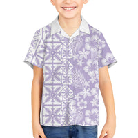 Pastel Purple Kahili Quilt Hawaii Family Matching Off Shoulder Maxi Dress and Hawaiian Shirt Tropical Flower Seamless Half Style