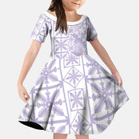 Pastel Purple Kahili Quilt Hawaii Family Matching Off Shoulder Short Dress and Hawaiian Shirt Tropical Flower Seamless Half Style