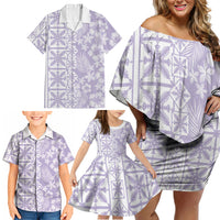 Pastel Purple Kahili Quilt Hawaii Family Matching Off Shoulder Short Dress and Hawaiian Shirt Tropical Flower Seamless Half Style LT14 - Polynesian Pride