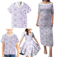 Pastel Purple Kahili Quilt Hawaii Family Matching Puletasi and Hawaiian Shirt Tropical Flower Seamless Half Style