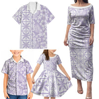 Pastel Purple Kahili Quilt Hawaii Family Matching Puletasi and Hawaiian Shirt Tropical Flower Seamless Half Style LT14 - Polynesian Pride