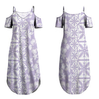 Pastel Purple Kahili Quilt Hawaii Family Matching Summer Maxi Dress and Hawaiian Shirt Tropical Flower Seamless Half Style LT14 Mom's Dress Purple - Polynesian Pride