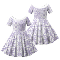 Pastel Purple Kahili Quilt Hawaii Family Matching Summer Maxi Dress and Hawaiian Shirt Tropical Flower Seamless Half Style LT14 Daughter's Dress Purple - Polynesian Pride