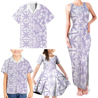 Pastel Purple Kahili Quilt Hawaii Family Matching Tank Maxi Dress and Hawaiian Shirt Tropical Flower Seamless Half Style