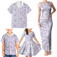 Pastel Purple Kahili Quilt Hawaii Family Matching Tank Maxi Dress and Hawaiian Shirt Tropical Flower Seamless Half Style LT14 - Polynesian Pride