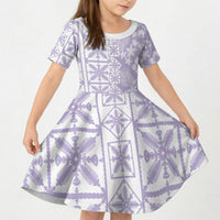 Pastel Purple Kahili Quilt Hawaii Kid Short Sleeve Dress Tropical Flower Seamless Half Style LT14 KID Purple - Polynesian Pride