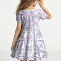 Pastel Purple Kahili Quilt Hawaii Kid Short Sleeve Dress Tropical Flower Seamless Half Style LT14 - Polynesian Pride