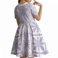 Pastel Purple Kahili Quilt Hawaii Kid Short Sleeve Dress Tropical Flower Seamless Half Style LT14 - Polynesian Pride