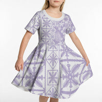 Pastel Purple Kahili Quilt Hawaii Kid Short Sleeve Dress Tropical Flower Seamless Half Style LT14 - Polynesian Pride