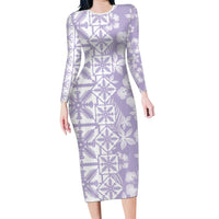 Pastel Purple Kahili Quilt Hawaii Long Sleeve Bodycon Dress Tropical Flower Seamless Half Style