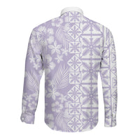 Pastel Purple Kahili Quilt Hawaii Long Sleeve Button Shirt Tropical Flower Seamless Half Style LT14 - Polynesian Pride