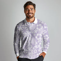 Pastel Purple Kahili Quilt Hawaii Long Sleeve Polo Shirt Tropical Flower Seamless Half Style
