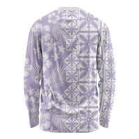 Pastel Purple Kahili Quilt Hawaii Long Sleeve Shirt Tropical Flower Seamless Half Style