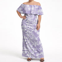 Pastel Purple Kahili Quilt Hawaii Off Shoulder Maxi Dress Tropical Flower Seamless Half Style LT14 Women Purple - Polynesian Pride