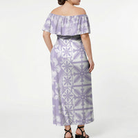 Pastel Purple Kahili Quilt Hawaii Off Shoulder Maxi Dress Tropical Flower Seamless Half Style LT14 - Polynesian Pride
