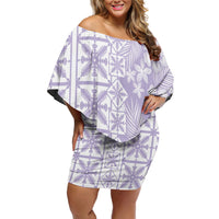 Pastel Purple Kahili Quilt Hawaii Off Shoulder Short Dress Tropical Flower Seamless Half Style