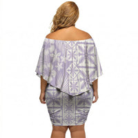 Pastel Purple Kahili Quilt Hawaii Off Shoulder Short Dress Tropical Flower Seamless Half Style LT14 - Polynesian Pride