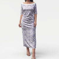 Pastel Purple Kahili Quilt Hawaii Puletasi Tropical Flower Seamless Half Style LT14 Long Dress Purple - Polynesian Pride
