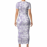 Pastel Purple Kahili Quilt Hawaii Short Sleeve Bodycon Dress Tropical Flower Seamless Half Style LT14 - Polynesian Pride