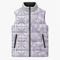 Pastel Purple Kahili Quilt Hawaii Sleeveless Puffer Jacket Tropical Flower Seamless Half Style
