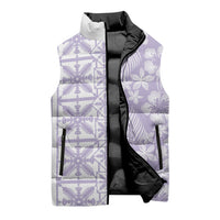 Pastel Purple Kahili Quilt Hawaii Sleeveless Puffer Jacket Tropical Flower Seamless Half Style