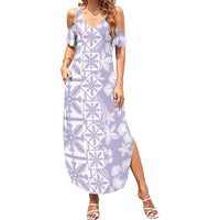 Pastel Purple Kahili Quilt Hawaii Summer Maxi Dress Tropical Flower Seamless Half Style