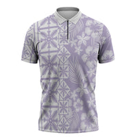 Pastel Purple Kahili Quilt Hawaii Zipper Polo Shirt Tropical Flower Seamless Half Style LT14 Purple - Polynesian Pride