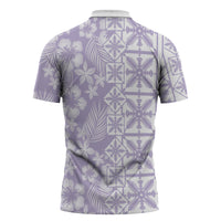 Pastel Purple Kahili Quilt Hawaii Zipper Polo Shirt Tropical Flower Seamless Half Style LT14 - Polynesian Pride