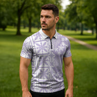 Pastel Purple Kahili Quilt Hawaii Zipper Polo Shirt Tropical Flower Seamless Half Style LT14 - Polynesian Pride