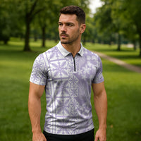 Pastel Purple Kahili Quilt Hawaii Zipper Polo Shirt Tropical Flower Seamless Half Style