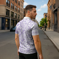 Pastel Purple Kahili Quilt Hawaii Zipper Polo Shirt Tropical Flower Seamless Half Style LT14 - Polynesian Pride