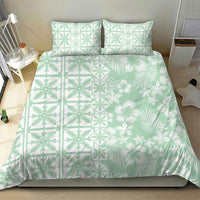 Pastel Green Kahili Quilt Hawaii Bedding Set Tropical Flower Seamless Half Style