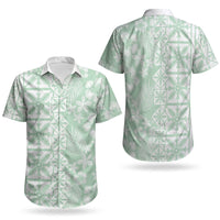 Pastel Green Kahili Quilt Hawaii Couples Matching Long Sleeve Bodycon Dress and Hawaiian Shirt Tropical Flower Seamless Half Style LT14 - Polynesian Pride