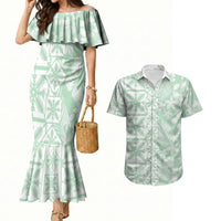 Pastel Green Kahili Quilt Hawaii Couples Matching Mermaid Dress and Hawaiian Shirt Tropical Flower Seamless Half Style LT14 Green - Polynesian Pride