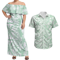 Pastel Green Kahili Quilt Hawaii Couples Matching Off Shoulder Maxi Dress and Hawaiian Shirt Tropical Flower Seamless Half Style LT14 Green - Polynesian Pride