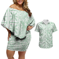 Pastel Green Kahili Quilt Hawaii Couples Matching Off Shoulder Short Dress and Hawaiian Shirt Tropical Flower Seamless Half Style LT14 Green - Polynesian Pride