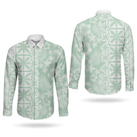 Pastel Green Kahili Quilt Hawaii Couples Matching Summer Maxi Dress and Long Sleeve Button Shirt Tropical Flower Seamless Half Style LT14 - Polynesian Pride