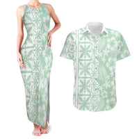 Pastel Green Kahili Quilt Hawaii Couples Matching Tank Maxi Dress and Hawaiian Shirt Tropical Flower Seamless Half Style
