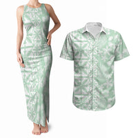 Pastel Green Kahili Quilt Hawaii Couples Matching Tank Maxi Dress and Hawaiian Shirt Tropical Flower Seamless Half Style LT14 Green - Polynesian Pride