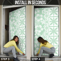 Pastel Green Kahili Quilt Hawaii Door Cover Tropical Flower Seamless Half Style
