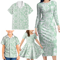 Pastel Green Kahili Quilt Hawaii Family Matching Long Sleeve Bodycon Dress and Hawaiian Shirt Tropical Flower Seamless Half Style LT14 - Polynesian Pride