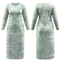Pastel Green Kahili Quilt Hawaii Family Matching Long Sleeve Bodycon Dress and Hawaiian Shirt Tropical Flower Seamless Half Style LT14 Mom's Dress Green - Polynesian Pride