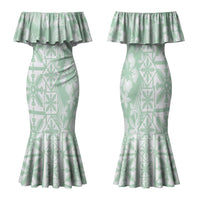 Pastel Green Kahili Quilt Hawaii Family Matching Mermaid Dress and Hawaiian Shirt Tropical Flower Seamless Half Style LT14 Mom's Dress Green - Polynesian Pride